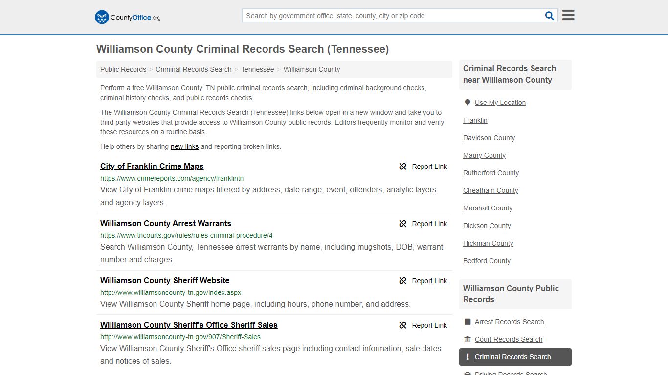 Williamson County Criminal Records Search (Tennessee)